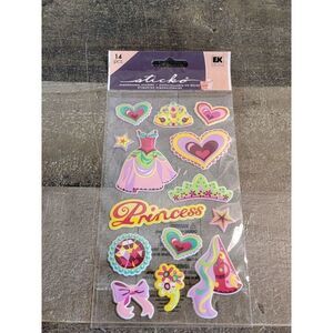 Pink puff princess sticker set pack heart bow dress